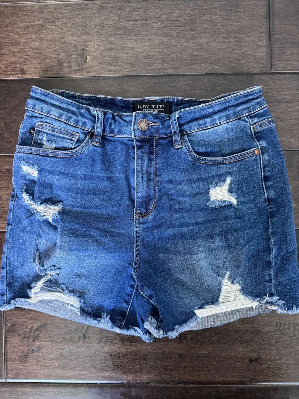 Judy Blue Peyton High Rise Destroyed Cutoff Denim Shorts JB150092 Large